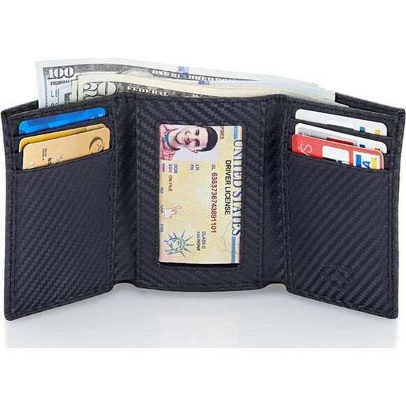 Stealth Mode Trifold Leather Wallet for Men with RFID Blocking - Picture 1 of 6
